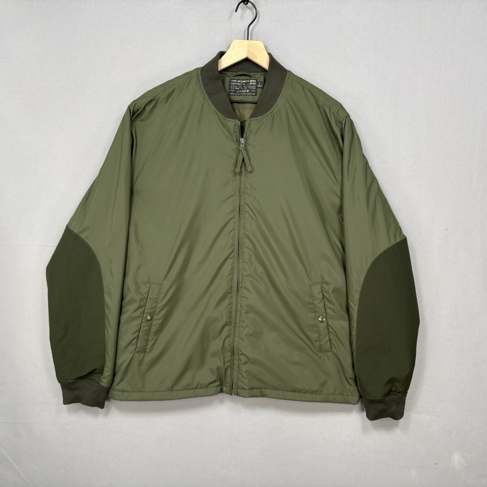 J.Crew Bomber Jacket Mens L Olive Green Primaloft Insulated Military Style AQ419